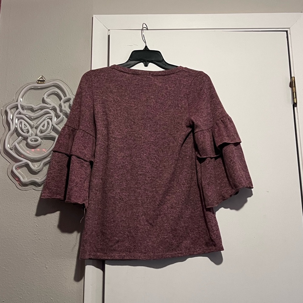 Fantastic Fawn Plum Ruffle Sleeve Blouse